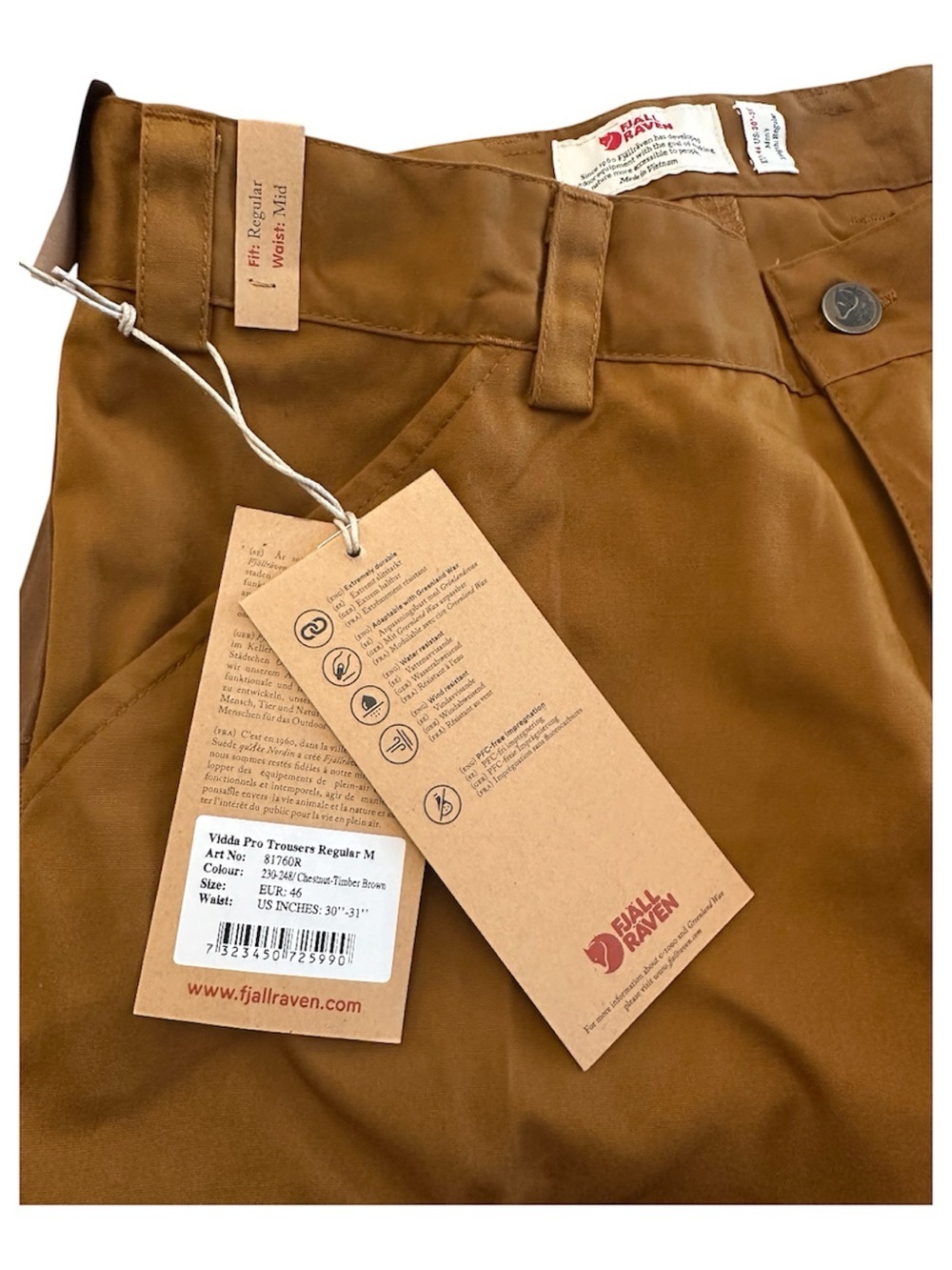 Fjallraven Vidda Pro Tousers Pants Regular Mens 30x31 Chestnut Timber NWT - Picture 7 of 10